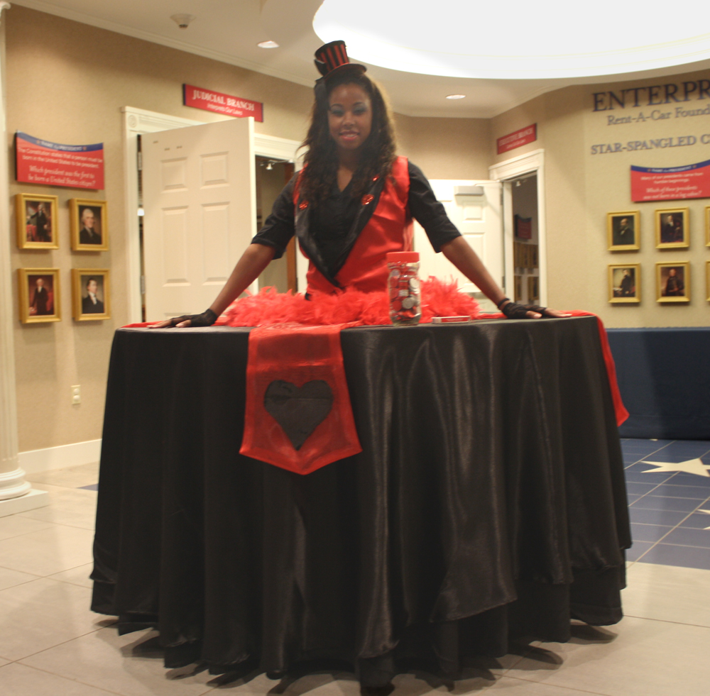 Blackjack strolling table plays games for candy coins in St. Louis