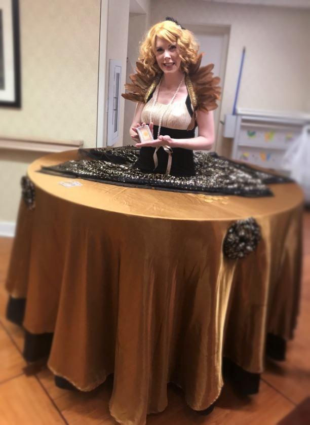 1920s great gatsby flapper themed strolling table for parties