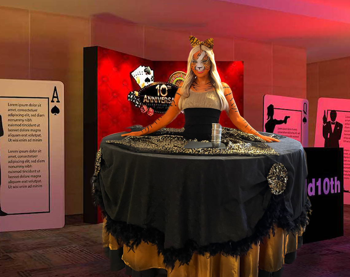 Tiger themed strolling table in orange, black and gold