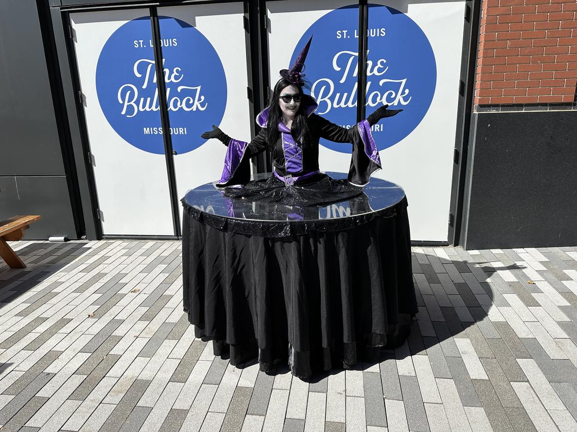 Witch strolling table on wheels glides through your event entertaining guests.